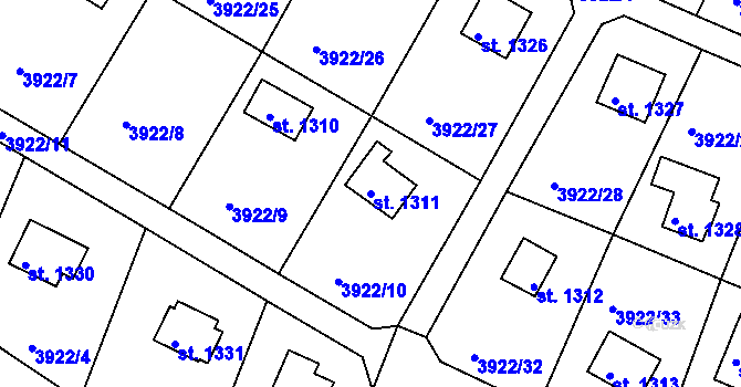 Parcela st. 1311 v KÚ Týnec nad Sázavou, Katastrální mapa