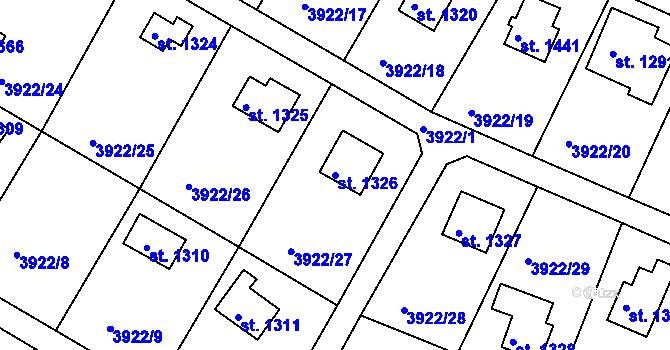 Parcela st. 1326 v KÚ Týnec nad Sázavou, Katastrální mapa