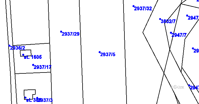 Parcela st. 2937/5 v KÚ Týnec nad Sázavou, Katastrální mapa