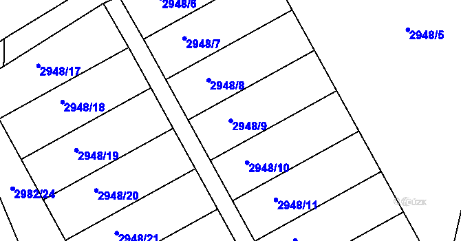 Parcela st. 2948/9 v KÚ Týnec nad Sázavou, Katastrální mapa