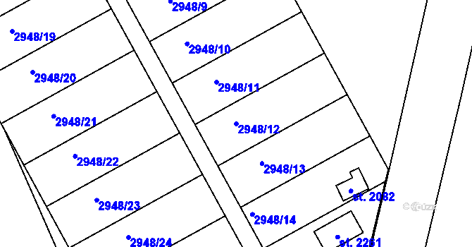 Parcela st. 2948/12 v KÚ Týnec nad Sázavou, Katastrální mapa