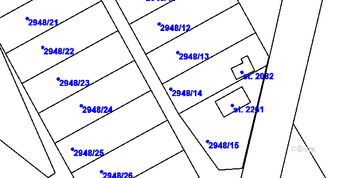 Parcela st. 2948/14 v KÚ Týnec nad Sázavou, Katastrální mapa