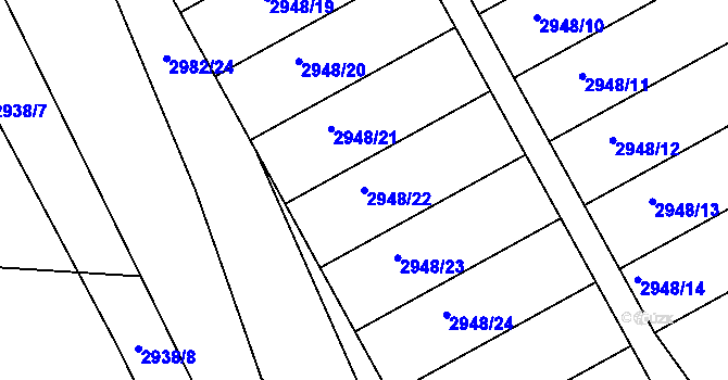 Parcela st. 2948/22 v KÚ Týnec nad Sázavou, Katastrální mapa
