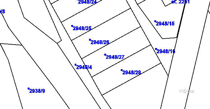 Parcela st. 2948/27 v KÚ Týnec nad Sázavou, Katastrální mapa