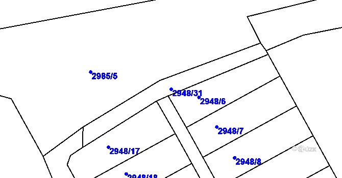 Parcela st. 2948/31 v KÚ Týnec nad Sázavou, Katastrální mapa