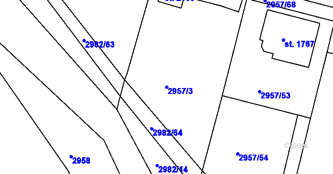 Parcela st. 2957/3 v KÚ Týnec nad Sázavou, Katastrální mapa