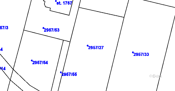Parcela st. 2957/27 v KÚ Týnec nad Sázavou, Katastrální mapa