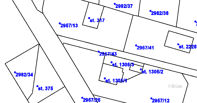 Parcela st. 2957/43 v KÚ Týnec nad Sázavou, Katastrální mapa