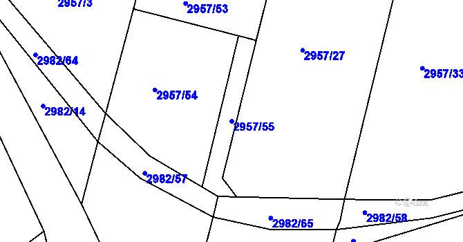 Parcela st. 2957/55 v KÚ Týnec nad Sázavou, Katastrální mapa