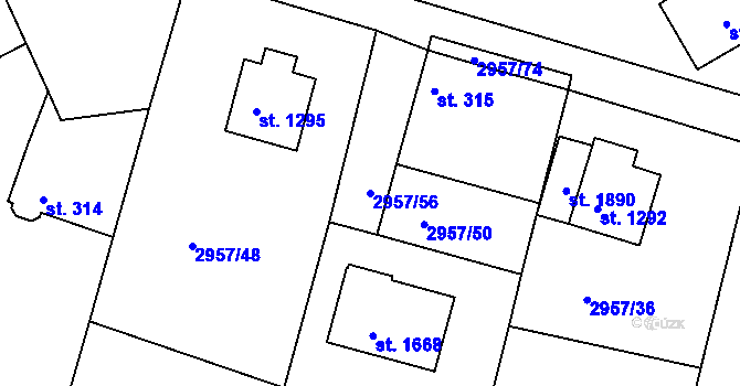 Parcela st. 2957/56 v KÚ Týnec nad Sázavou, Katastrální mapa