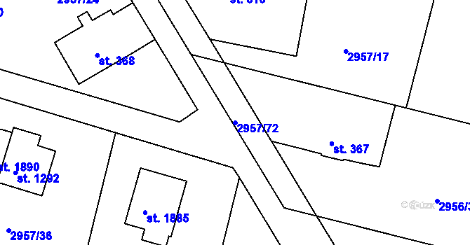 Parcela st. 2957/72 v KÚ Týnec nad Sázavou, Katastrální mapa