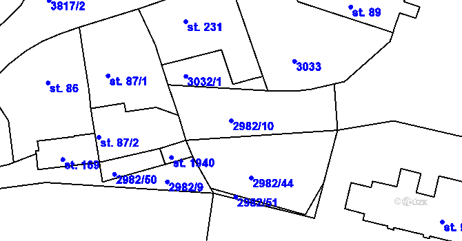 Parcela st. 2982/10 v KÚ Týnec nad Sázavou, Katastrální mapa