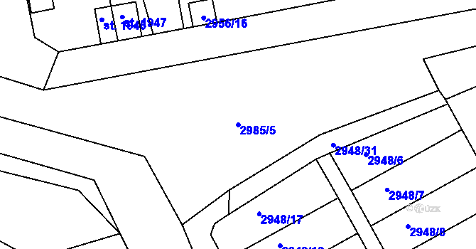 Parcela st. 2985/5 v KÚ Týnec nad Sázavou, Katastrální mapa