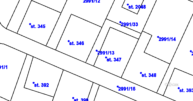 Parcela st. 2991/13 v KÚ Týnec nad Sázavou, Katastrální mapa