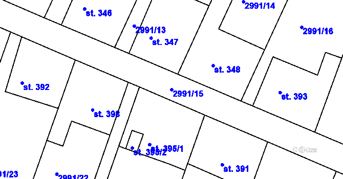 Parcela st. 2991/15 v KÚ Týnec nad Sázavou, Katastrální mapa