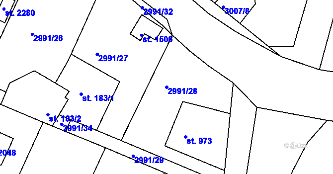Parcela st. 2991/28 v KÚ Týnec nad Sázavou, Katastrální mapa