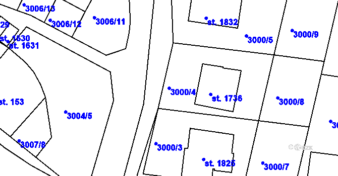 Parcela st. 3000/4 v KÚ Týnec nad Sázavou, Katastrální mapa