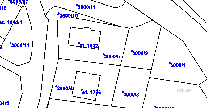 Parcela st. 3000/5 v KÚ Týnec nad Sázavou, Katastrální mapa