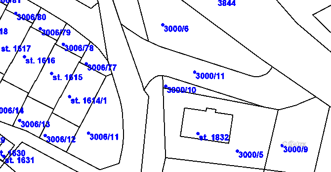 Parcela st. 3000/10 v KÚ Týnec nad Sázavou, Katastrální mapa