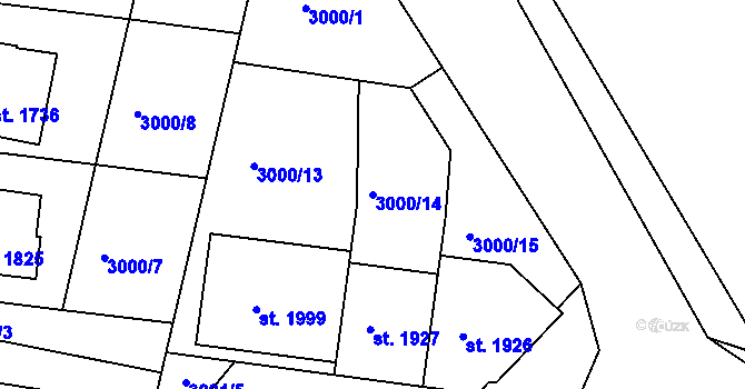 Parcela st. 3000/14 v KÚ Týnec nad Sázavou, Katastrální mapa