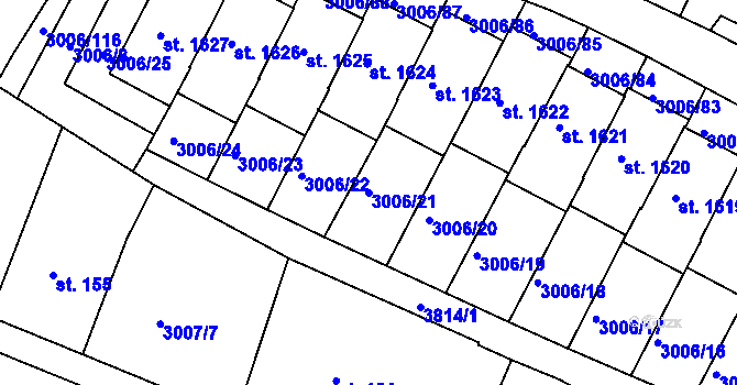 Parcela st. 3006/21 v KÚ Týnec nad Sázavou, Katastrální mapa