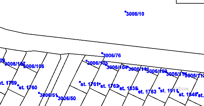 Parcela st. 3006/76 v KÚ Týnec nad Sázavou, Katastrální mapa