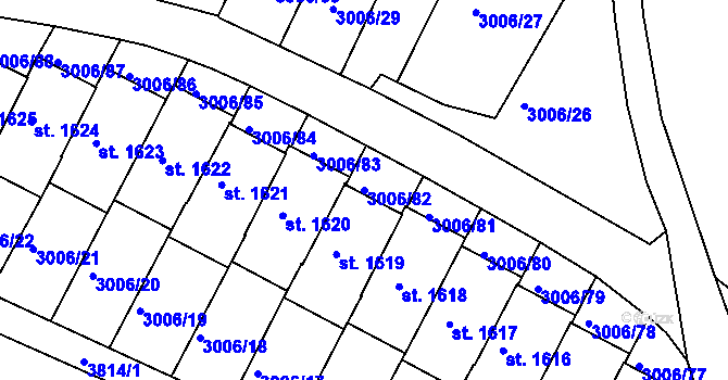 Parcela st. 3006/82 v KÚ Týnec nad Sázavou, Katastrální mapa