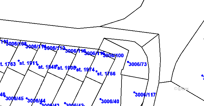 Parcela st. 3006/100 v KÚ Týnec nad Sázavou, Katastrální mapa