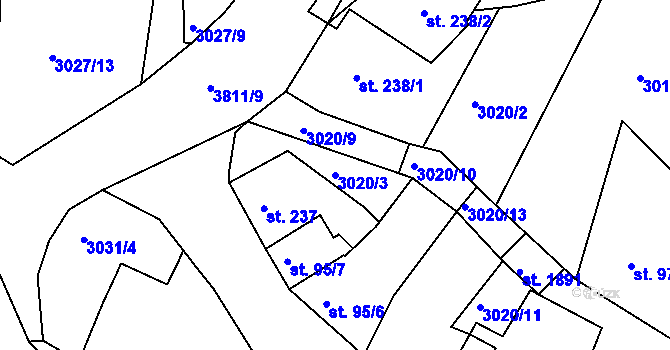 Parcela st. 3020/3 v KÚ Týnec nad Sázavou, Katastrální mapa