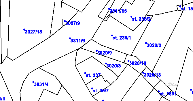 Parcela st. 3020/9 v KÚ Týnec nad Sázavou, Katastrální mapa