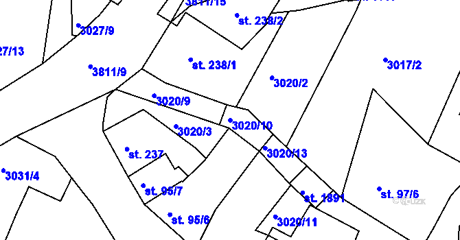 Parcela st. 3020/10 v KÚ Týnec nad Sázavou, Katastrální mapa