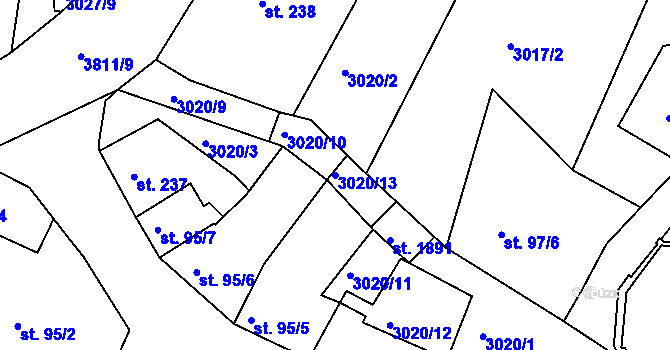 Parcela st. 3020/13 v KÚ Týnec nad Sázavou, Katastrální mapa