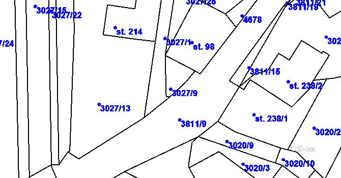 Parcela st. 3027/9 v KÚ Týnec nad Sázavou, Katastrální mapa