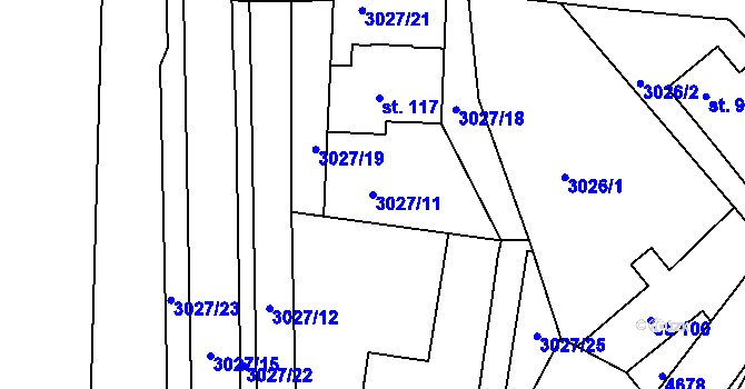 Parcela st. 3027/11 v KÚ Týnec nad Sázavou, Katastrální mapa