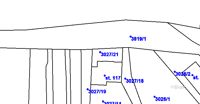 Parcela st. 3027/21 v KÚ Týnec nad Sázavou, Katastrální mapa