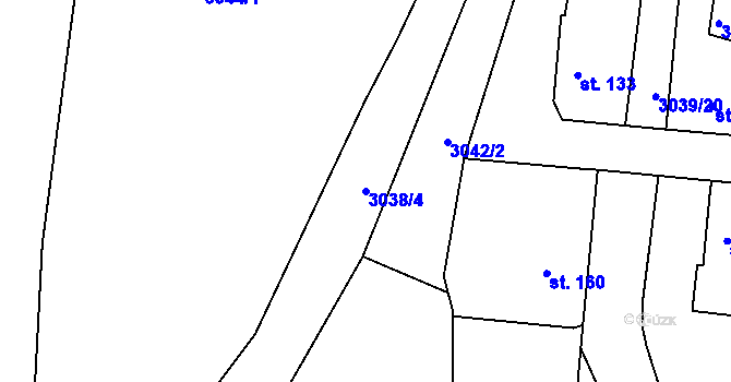 Parcela st. 3038/4 v KÚ Týnec nad Sázavou, Katastrální mapa