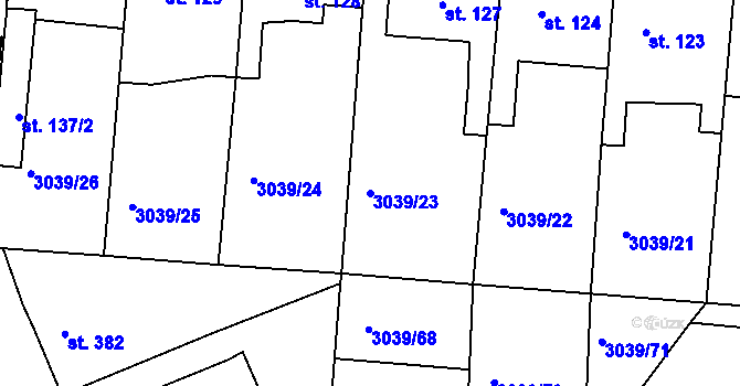 Parcela st. 3039/23 v KÚ Týnec nad Sázavou, Katastrální mapa