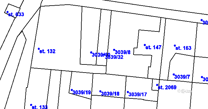 Parcela st. 3039/32 v KÚ Týnec nad Sázavou, Katastrální mapa