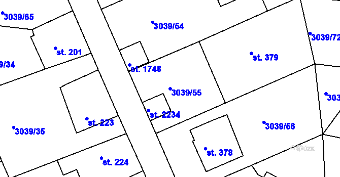 Parcela st. 3039/55 v KÚ Týnec nad Sázavou, Katastrální mapa
