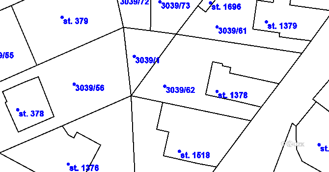 Parcela st. 3039/62 v KÚ Týnec nad Sázavou, Katastrální mapa