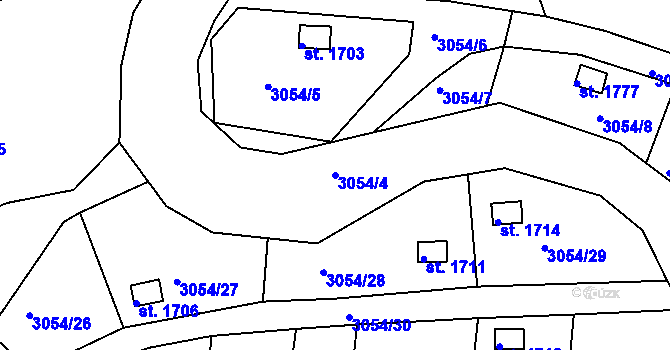 Parcela st. 3054/4 v KÚ Týnec nad Sázavou, Katastrální mapa