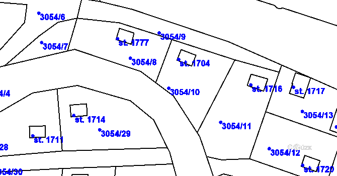 Parcela st. 3054/10 v KÚ Týnec nad Sázavou, Katastrální mapa
