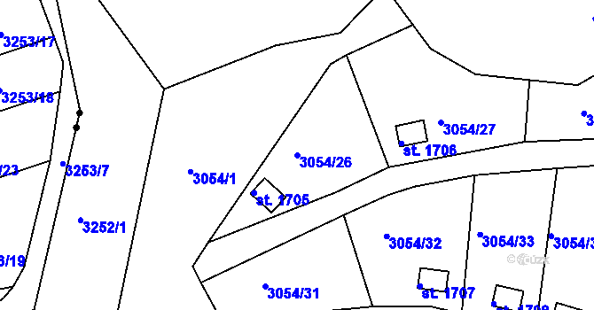 Parcela st. 3054/26 v KÚ Týnec nad Sázavou, Katastrální mapa