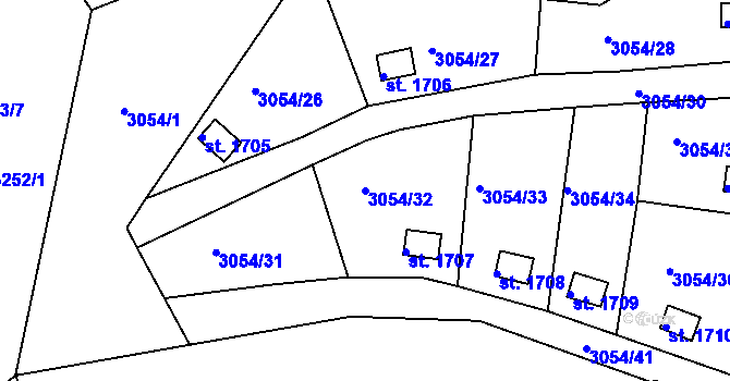 Parcela st. 3054/32 v KÚ Týnec nad Sázavou, Katastrální mapa