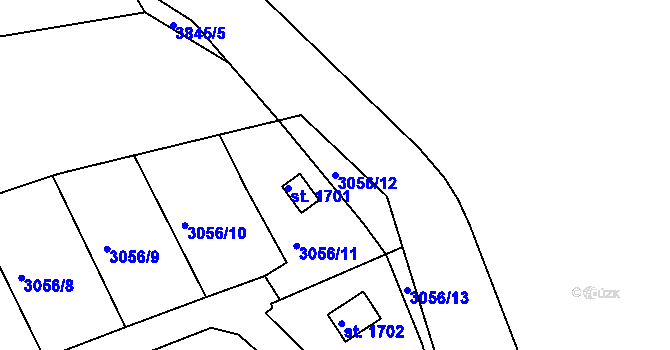 Parcela st. 3056/12 v KÚ Týnec nad Sázavou, Katastrální mapa