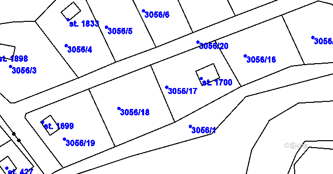 Parcela st. 3056/17 v KÚ Týnec nad Sázavou, Katastrální mapa
