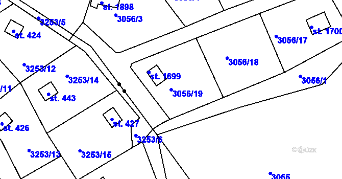 Parcela st. 3056/19 v KÚ Týnec nad Sázavou, Katastrální mapa