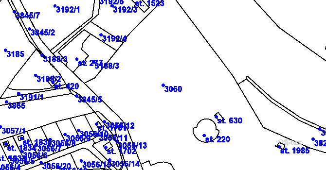 Parcela st. 3060 v KÚ Týnec nad Sázavou, Katastrální mapa