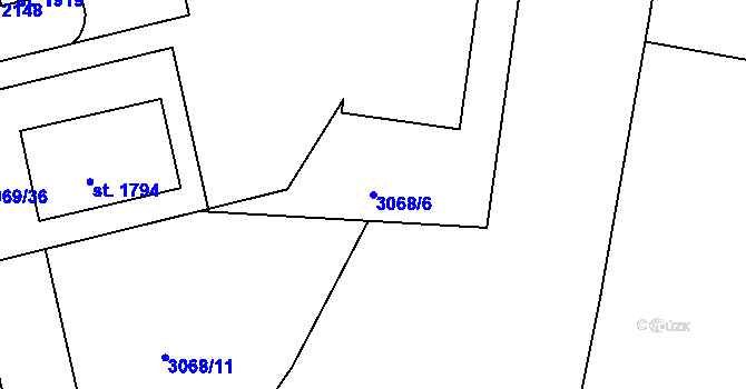 Parcela st. 3068/6 v KÚ Týnec nad Sázavou, Katastrální mapa