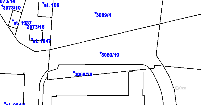 Parcela st. 3069/19 v KÚ Týnec nad Sázavou, Katastrální mapa